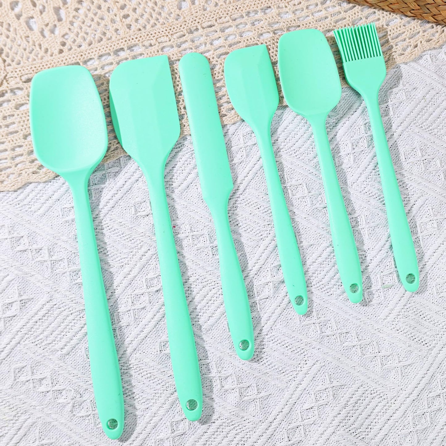 HAKSEN Silicone Spatula Set of 6, Green Baking Utensil Set, High Temperature Resistant, Food Grade Silicone, Dishwasher Safe, for kitchen Baking Cooking(Green)