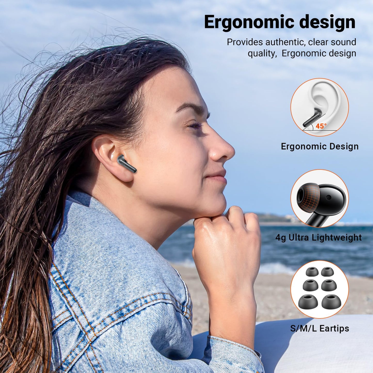 Wireless Earbuds, Bluetooth 5.3 Headphones HiFi Stereo & 4 ENC Mic, 42H Playtime Ear Buds with Charging Case LED Display, Bluetooth Earphones IPX7 Waterproof for iOS Android Earpods Sports Workout