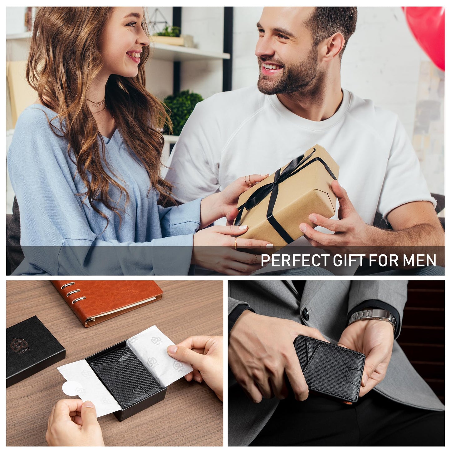 Wallet for Men Slim Slots Credit Card Holder with Money Clip RFID Blocking Bifold Minimalist Mens Wallet Gift Box