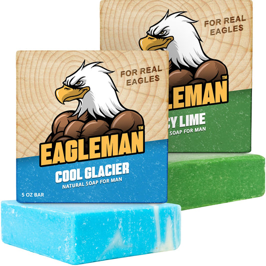 velona EAGLEMAN Natural Soap Bar for Men - 5 oz | Cold Process Soap Made from Natural Oils | No Harsh Chemicals | Moisturizing Cleanser | Cool Glacier + Juicy Lime (2 Pack)