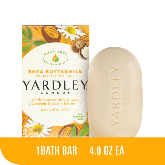 Yardley London Nourishing Bath Soap Bars with Aloe & Avocado and Shea Buttermilk for Sensitive Skin, 4.0 oz Bars