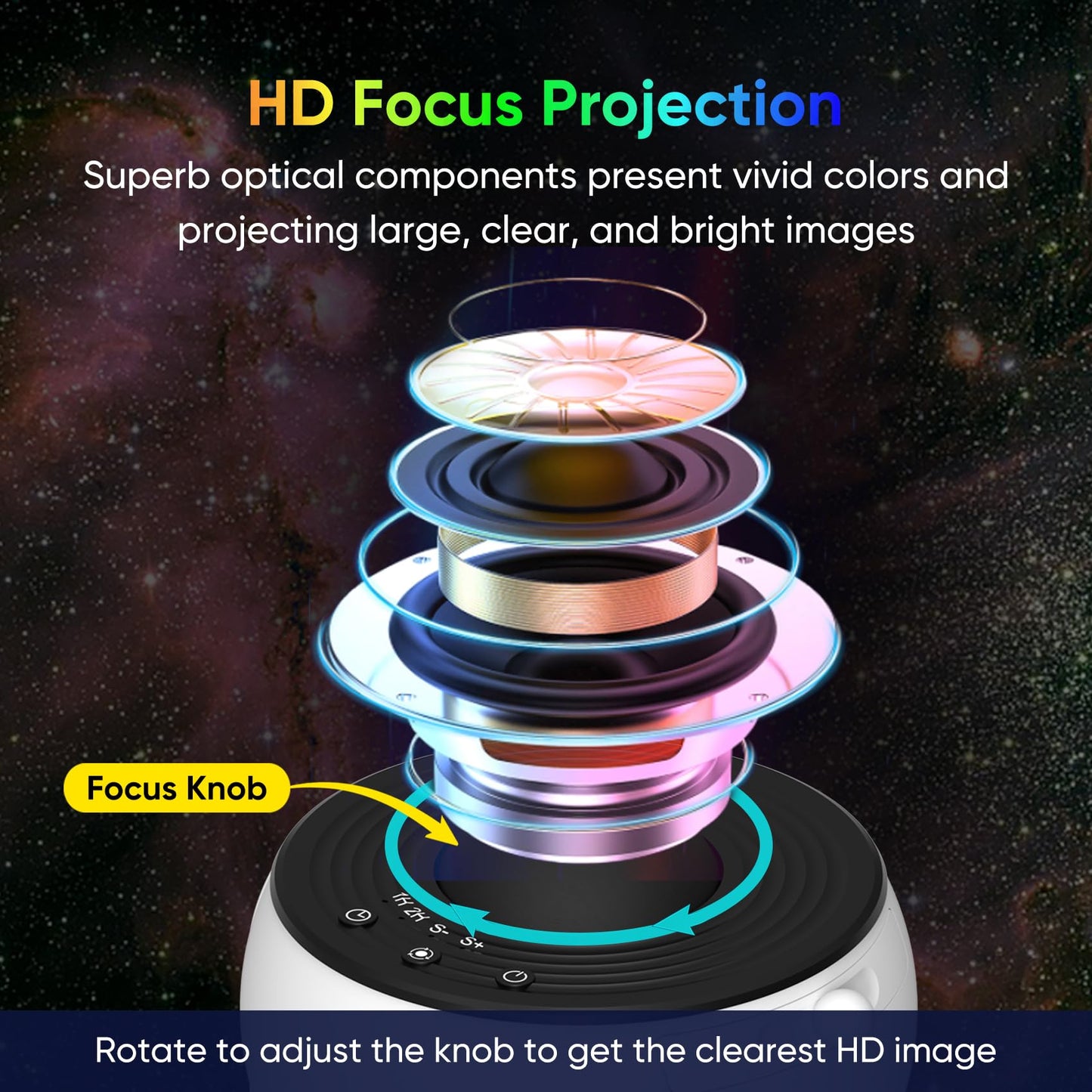 Projecteur de galaxie pour chambre à coucher, projecteur d'étoiles à image HD, lumière de galaxie, bouton réglable, 13 disques de film, projecteur de planétarium pour enfants, rotation à 360 °, minuterie 1/2 h, contrôle simple à 3 boutons