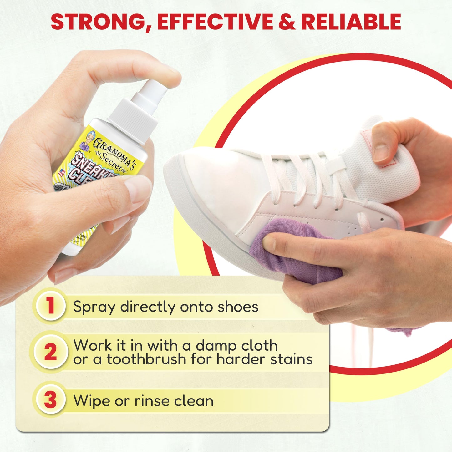 Grandma's Secret Sneaker Cleaner - Shoe Cleaner for Rubber, Canvas and Leather - Stain Remover Spray Removes Dirt, Grime and Grass - 3oz Sneakers Cleaner for Outdoor Shoes, Slippers and Moccasins