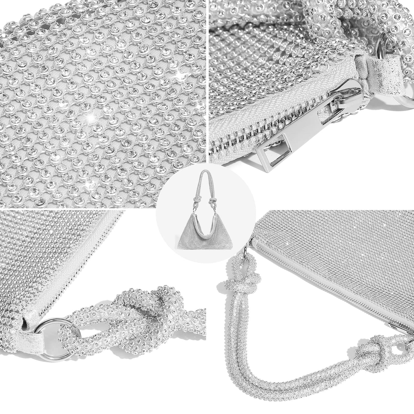 YUWITA Rhinestone Purse for Women Evening Bag Glitter Sparkly Mini Handbags (Silver)