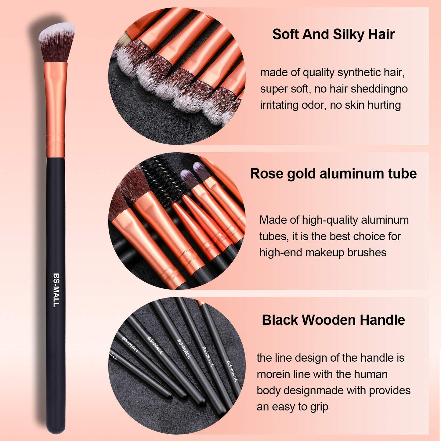 BS-MALL Eye Makeup Brushes 50 pcs Eyeshadow Makeup Brushes Set Soft Synthetic Hairs Wood Handle for Eyeshadow, Eyebrow, Eyeliner, Blending & Concealer