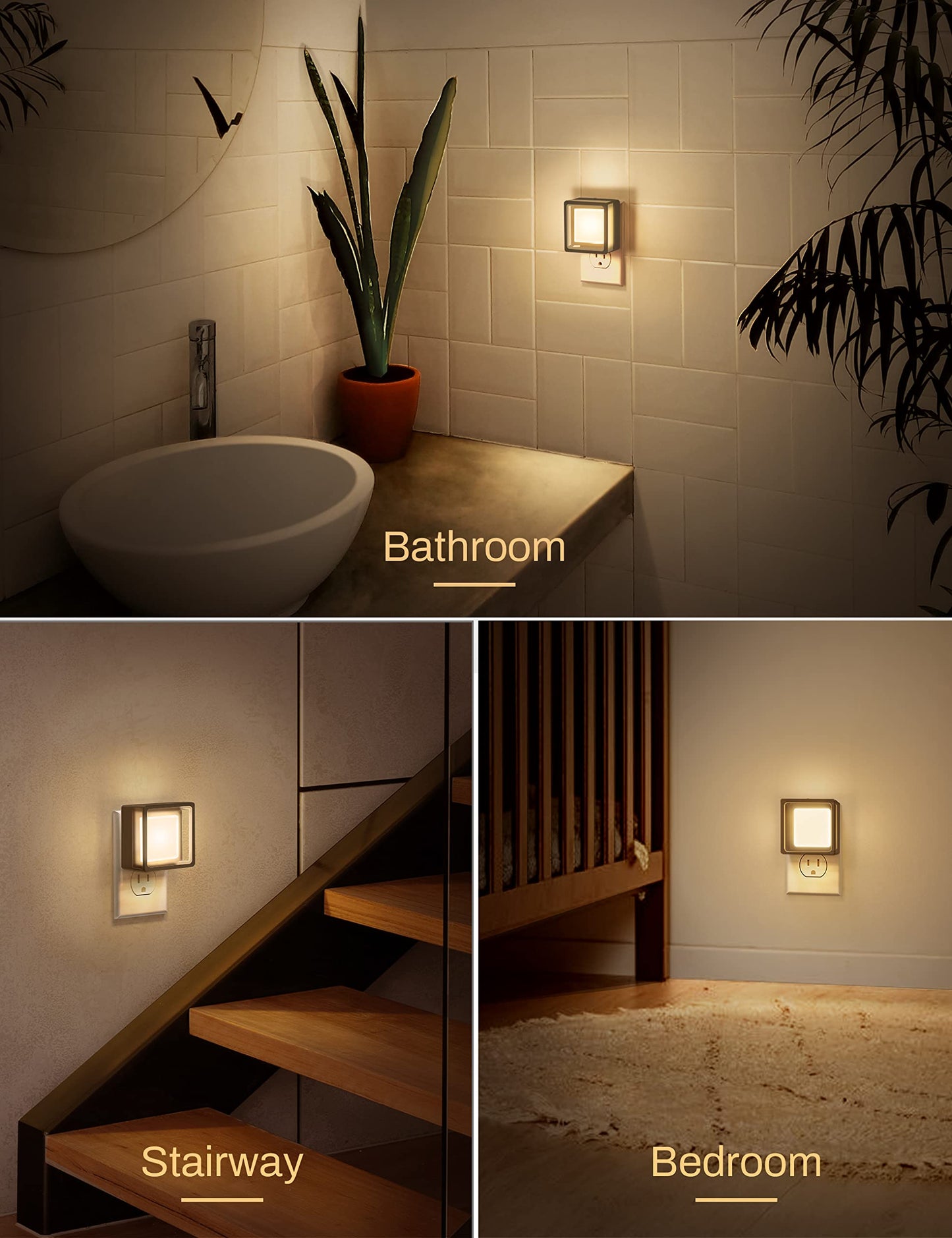 Veilleuse LED DORESshop, veilleuses à brancher sur le mur [lot de 2] avec capteur du crépuscule à l'aube, veilleuses à intensité variable, luminosité réglable pour salle de bain, couloir, chambre, chambre d'enfants, escalier, blanc doux