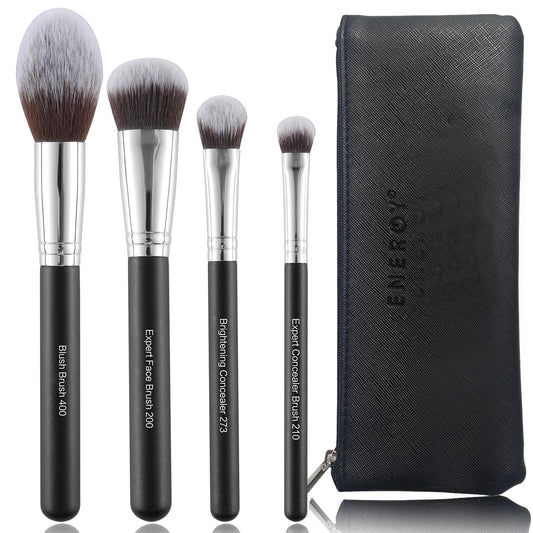 ENERGY Makeup Brush Set Premium Foundation,Bronzer,Blush,Concealer,Eyeshadow Contour with Liquid Cream Powders Blending Highlighting Buffing Professional Essential Face Brushes with Travel Case 4PCS