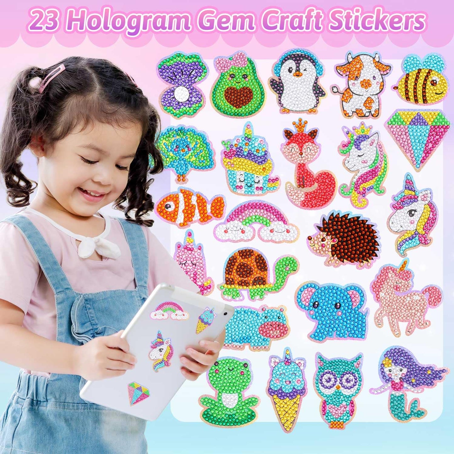 aowenxi Gem Craft Kits for Girls Ages 6-8 8-12, Keychains Arts and Crafts Kits for Kids, 5000+ Gems with 28 Designs (Colorful-1)