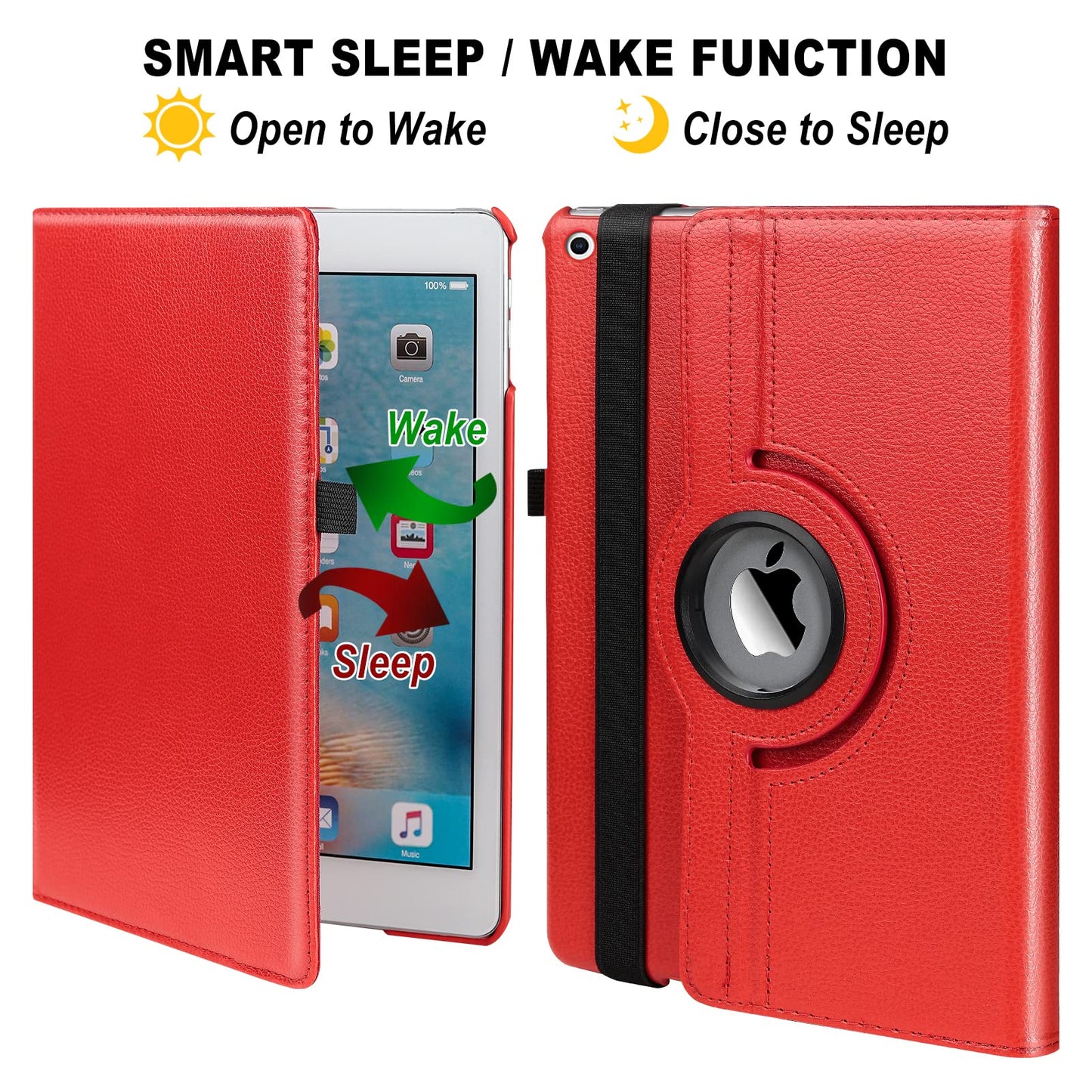 Case for 10.2 Inch Case Fit 9th Generation 2021/ 8th Generation 2020/ 7th Generation 2019-360 Degree Rotating 10.2 Case Cover for 10.2 with Sleep Wake (Red)