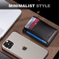 Travelambo Front Pocket Minimalist Leather Slim Wallet RFID Blocking Carbon Fiber Texture(Black)