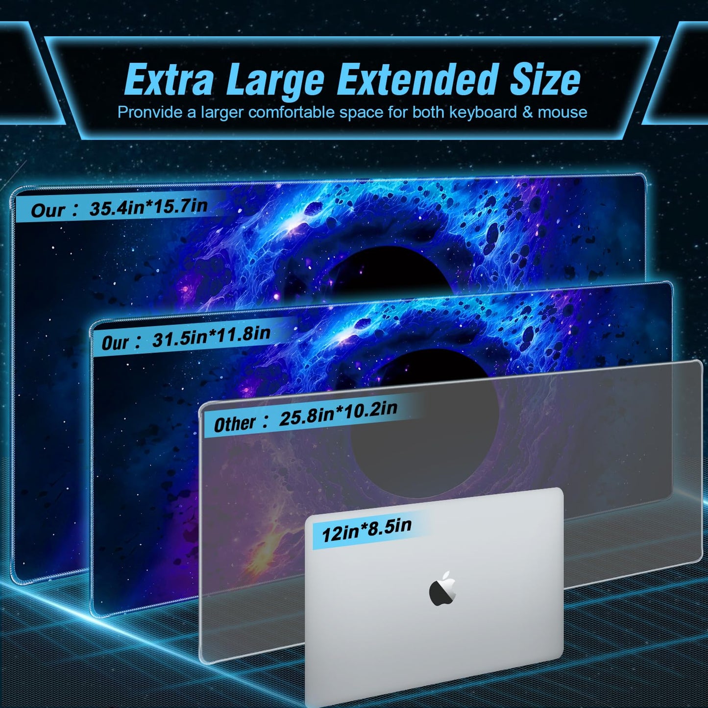 Mysterious Black Hole Cool Technology Style Gaming Mouse Pad, Superior Smooth Fabric & Non-Slip Base for Excellent Maneuverability & Maximum Stability, 31.5 x 11.8in XXL Gaming Mouse Pad