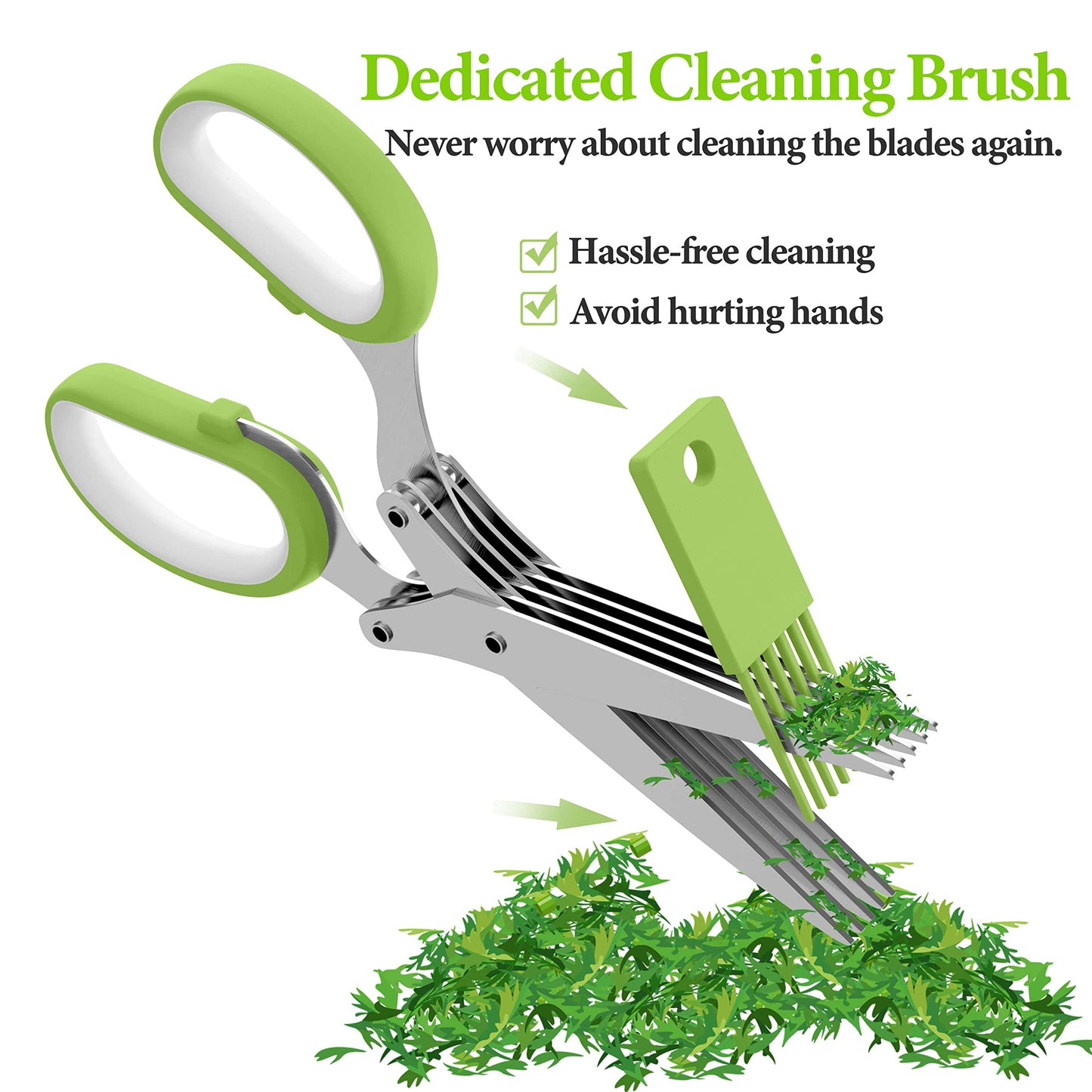 Herb Scissors, Kitchen Herb Shears Cutter with 5 Blades and Cover, Sharp Dishwasher Safe Kitchen Gadget – Green