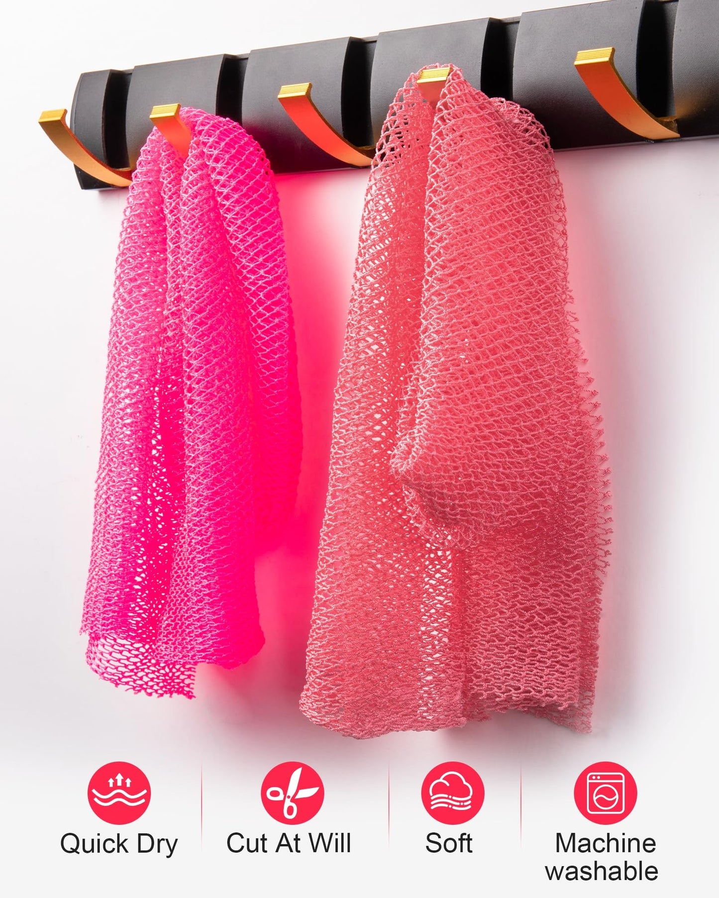 MTDLYICE African Net Sponge 2 Pack, Back Scrubber for Shower, XL 80CM Exfoliating Washcloth, African Net Sponge Authentic, Body Scrubber exfoliator Bath Accessories (Pink,Red)