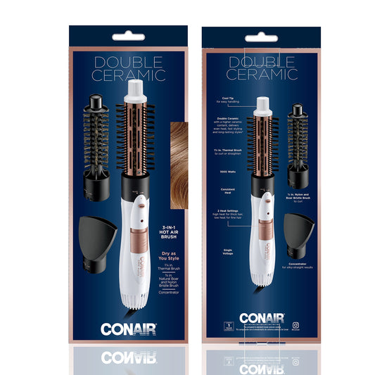 Conair Double Ceramic 3-in-1 Hot Air Brush, Dry as You Style