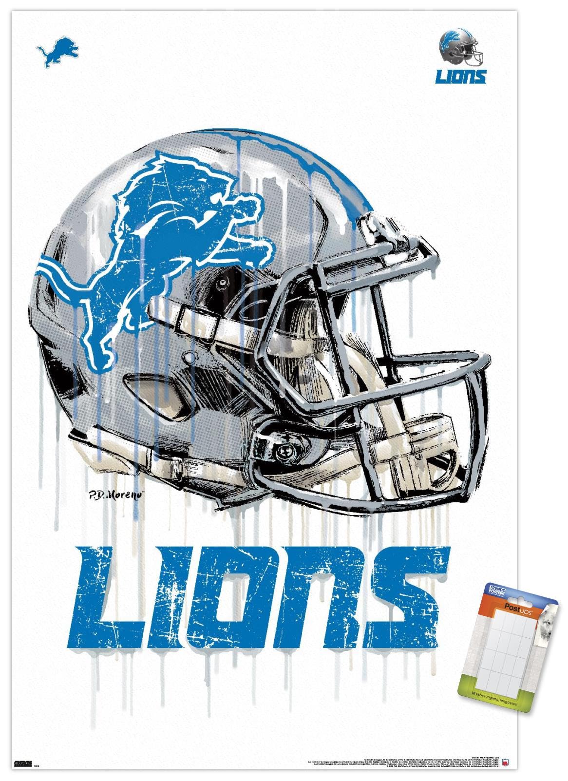 Póster de pared de Trends International NFL Detroit Lions - Drip Helmet 20, 22,375" x 34", paquete de póster y soporte