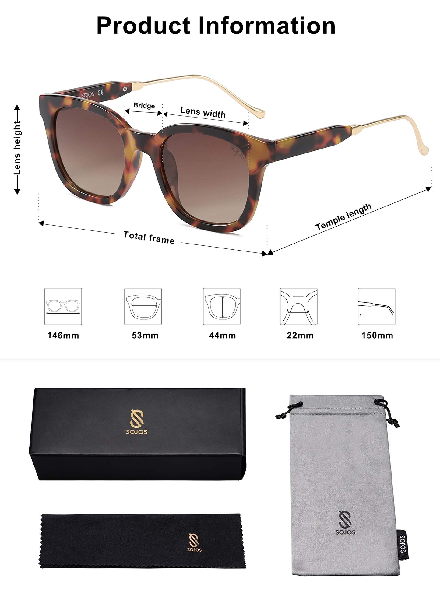 SOJOS Classic Square Polarized Sunglasses Womens Mens Retro Trendy UV400 Sunnies SJ2050, Amber Tortoise/Brown