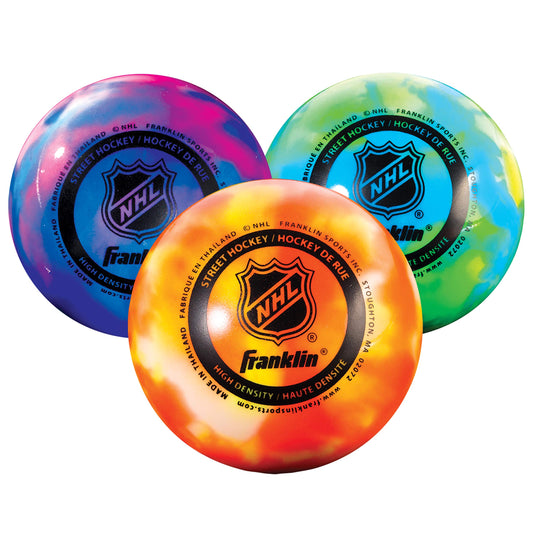 Franklin Sports NHL Hockey Balls - No Bounce Outdoor Street + Roller - Official Size - 3 Pack - Assorted Colors