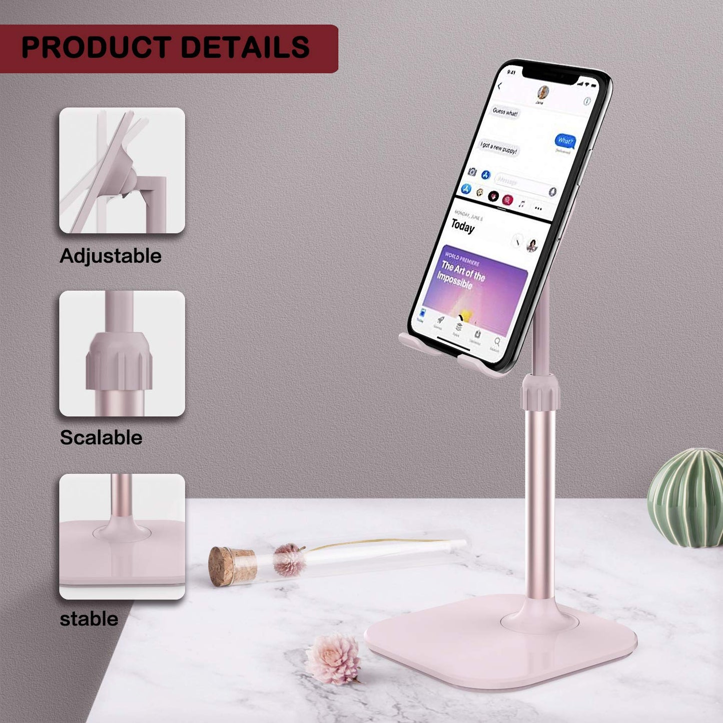 Doboli Cell Phone Stand, Phone Stand for Desk, Phone Holder Stand Compatible with iPhone and All Mobile Phones Tablet, Christmas Stocking Stuffers Gifts for Adults Women Men Mom Wife, Pink