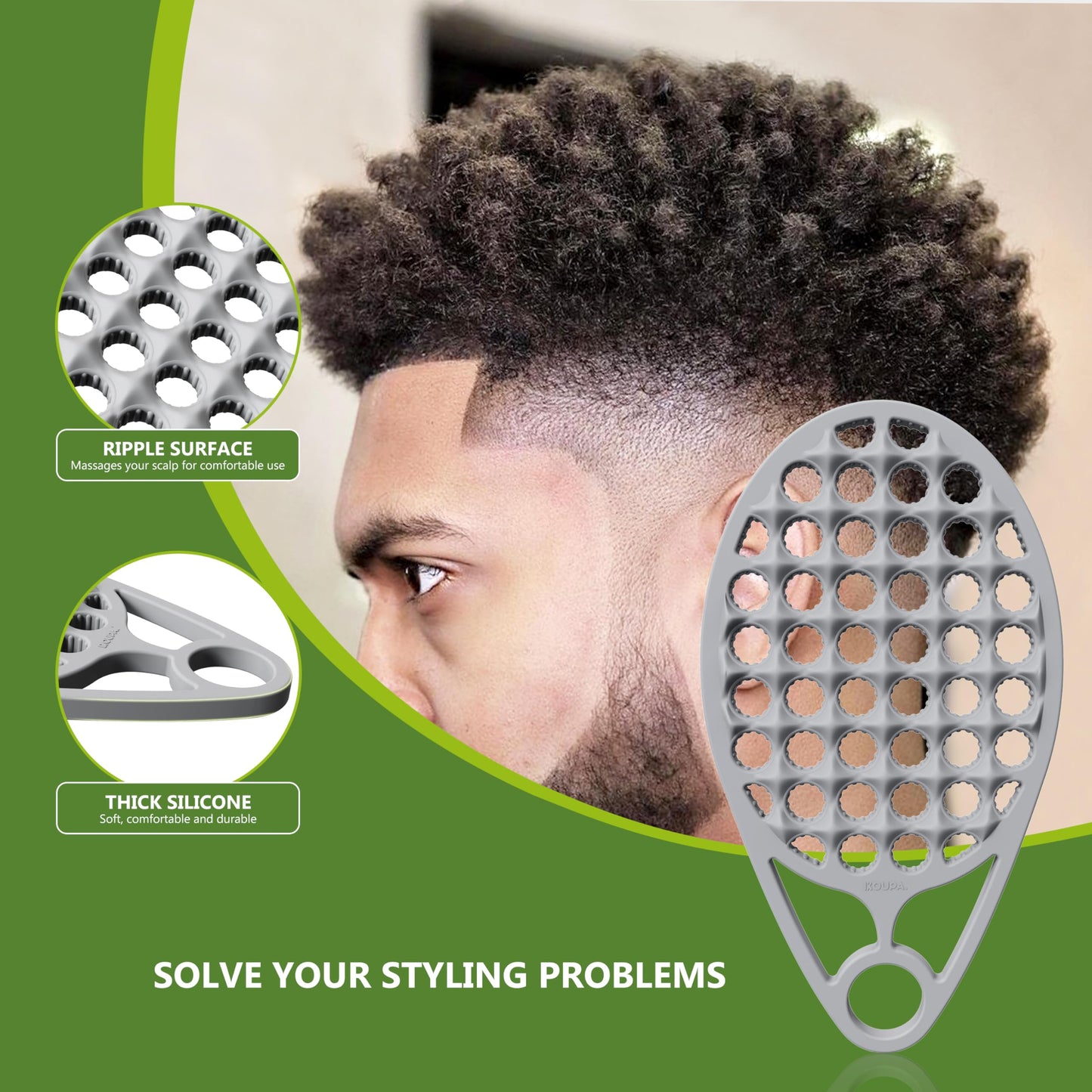 Cepillo mágico de silicona para rizos KOUPA, peine de una pieza para rizos afro, herramienta lavable para el cabello para hombres y mujeres, gris, 1 pieza