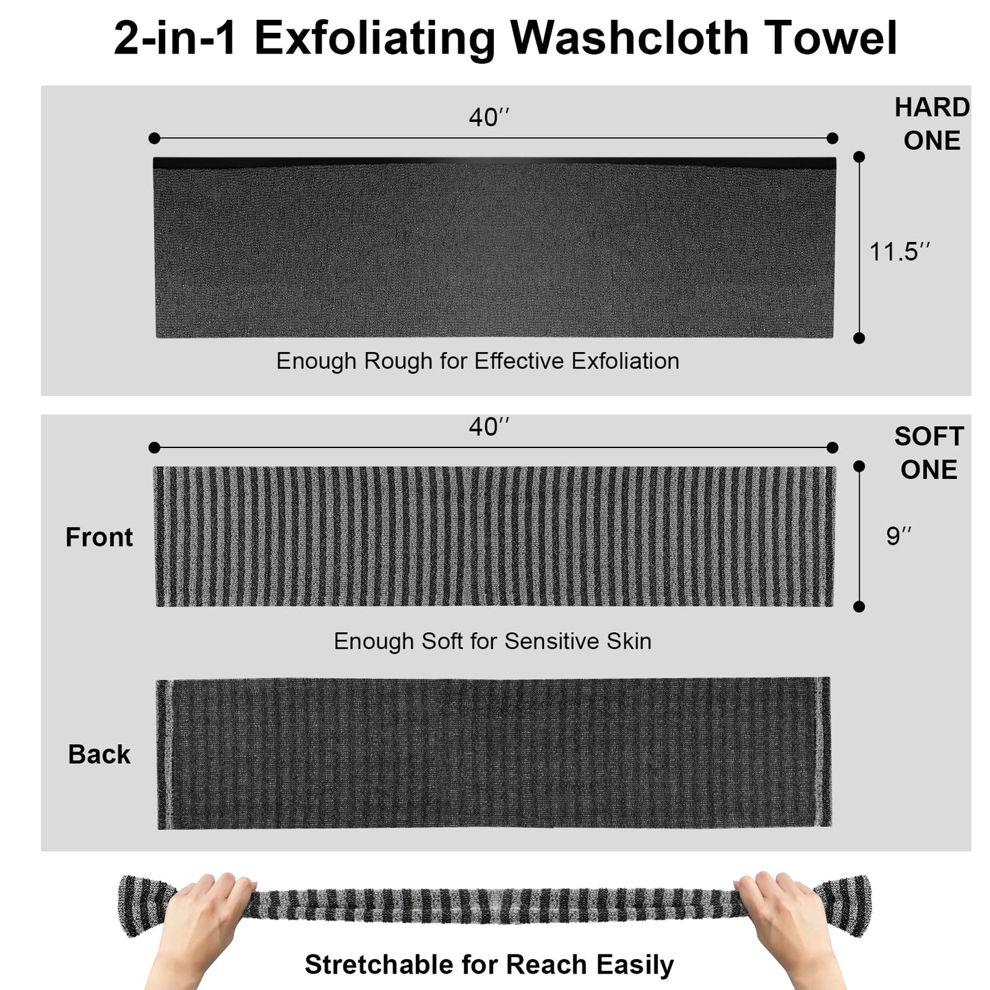 Yiclick 2 Pack Exfoliating Washcloth Towel - Body Scrubber Exfoliator, Loofah Sponge, Korean & Japanse & African Net Sponge Rag - Back Scrubber Washer for Use in Shower Bath