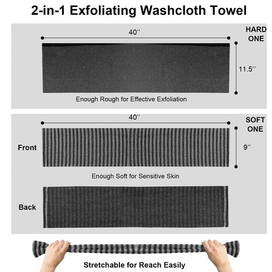 Yiclick 2 Pack Exfoliating Washcloth Towel - Body Scrubber Exfoliator, Loofah Sponge, Korean & Japanse & African Net Sponge Rag - Back Scrubber Washer for Use in Shower Bath