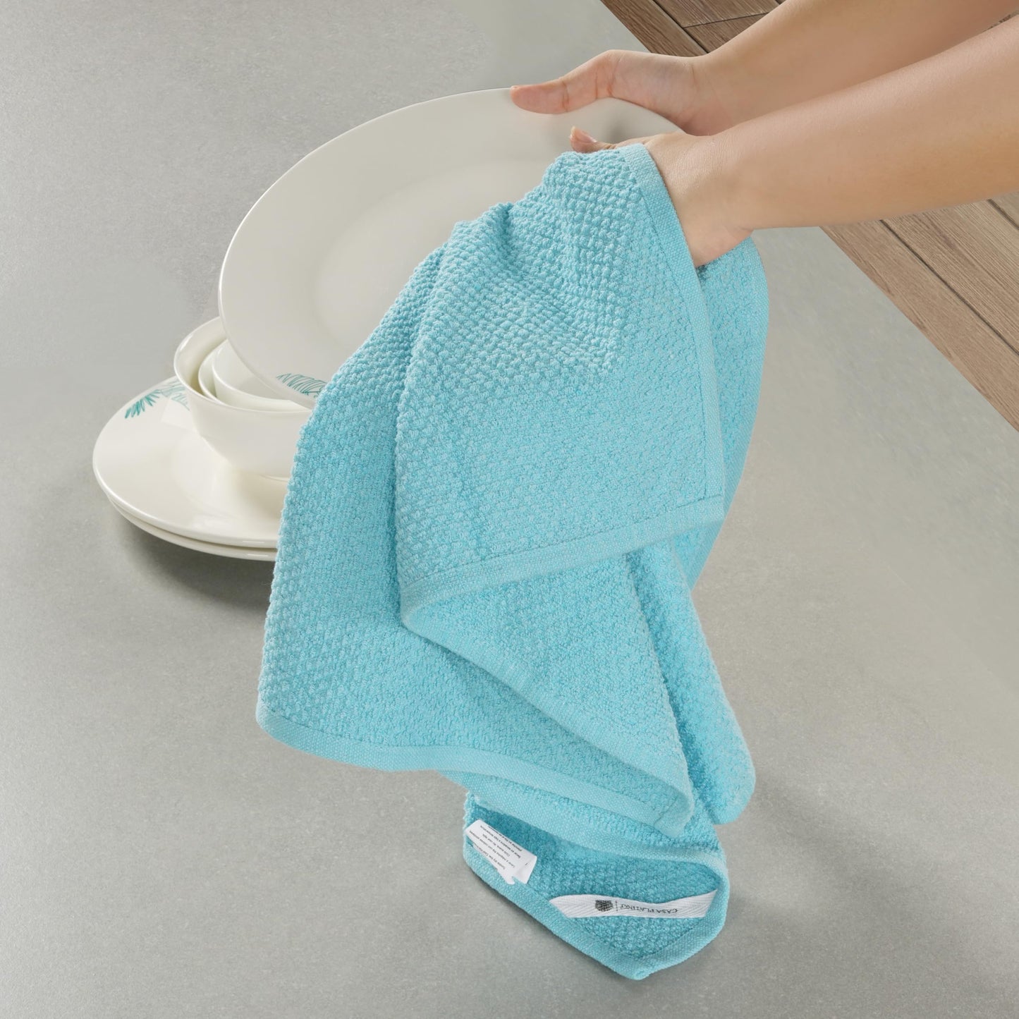 Casa Platino 8PC Absorbent Kitchen Towels, 16"x26", Farmhouse Kitchen Towels, Cotton Dish Towels for Kitchen Drying, Hanging Kitchen Towels, Dish Towels for Kitchen Decorative, Dish Towel Set - Aqua