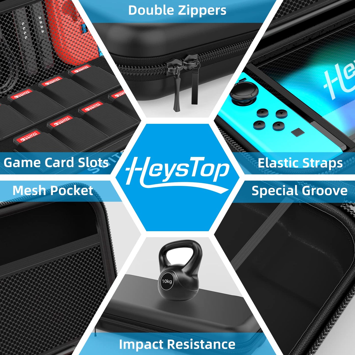 HEYSTOP Switch Case Compatible with Nintendo Switch, 9 in 1 Switch Accessories kit with Carrying Case, Dockable Protective Case, HD Screen Protector and 6pcs Thumb Grips Caps