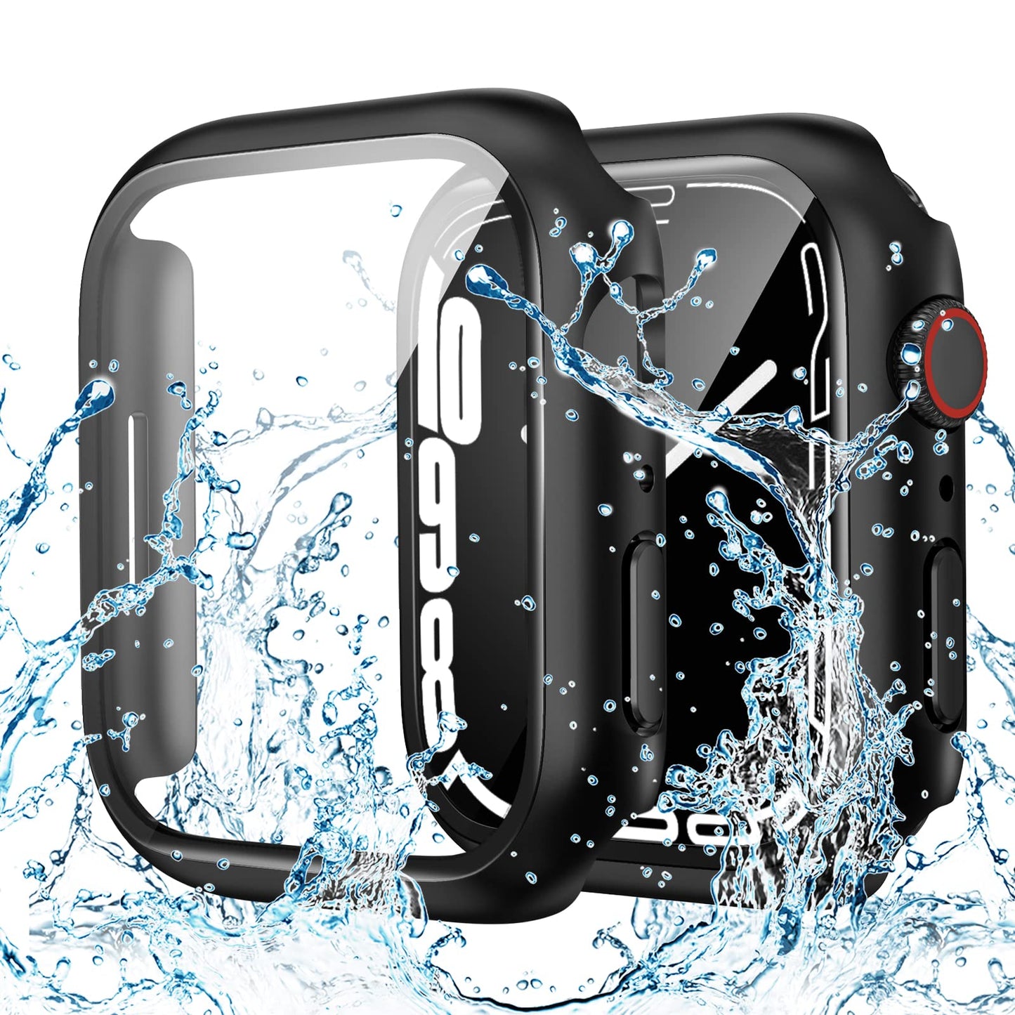 Goton Waterproof Case for Apple Watch Screen Protector 44mm SE (2nd Gen) Series 6 5 4, Tempered Glass Face Cover Accessories Compatible with iWatch 44 mm Black