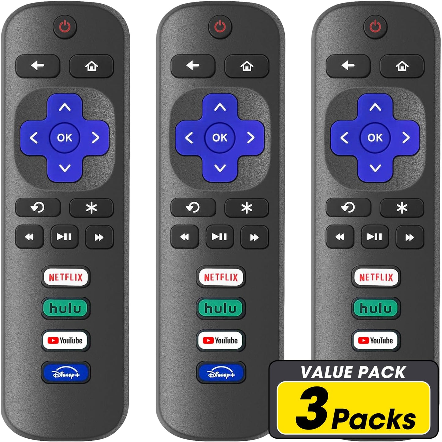 3 Pack Replacement Remote Control Only for Roku TV, Compatible for TCL Roku/Hisense Roku/Sharp/Philips/Onn Roku (Not for Roku Stick and Box)