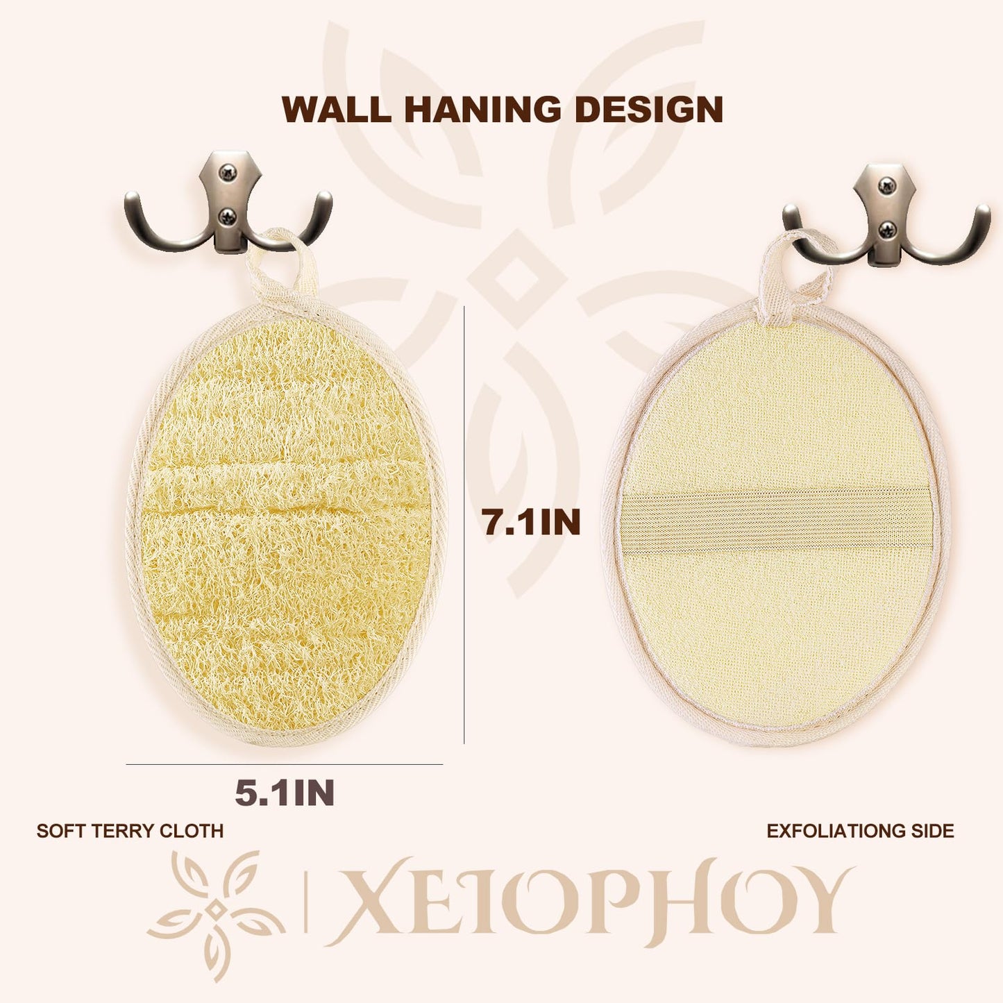 Xeiophoy 2PCS Premium Natural Loofah Sponge Exfoliating Body Scrubber, Shower Loofah for Men, Women and Kids, Shower Scrubber for Body and Face, Made with Eco-Friendly and Biodegradable Luffa Sponge