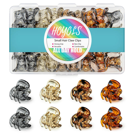 HOYOLS 36 Pcs Small Tortoise Hair Claw Clips, Mini Half Up Plastic Hairclips for Women Girls, Strong Grip Non-Slip Jaw Clips for Thin Short Hair (Amber Glow Mix Color)