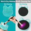 TailaiMei 2 Pack Makeup Brush Cleaning Mat with Color Removal Sponge, 2 in 1 Design Silicone Cleaner Pad for Dry Brush Color Switch and Wet Cleaning (Blue&Green)