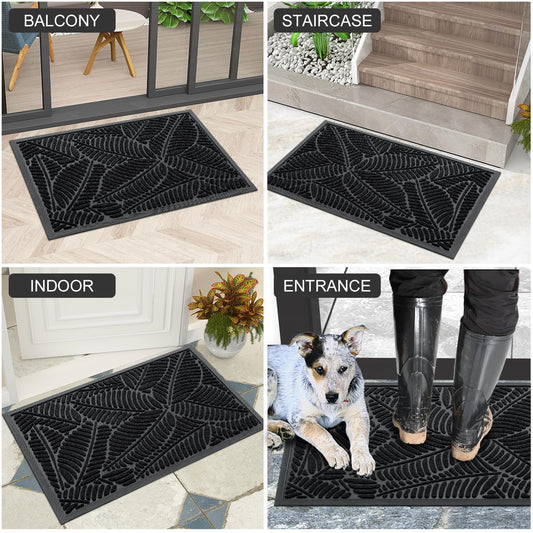 Colorxy Waterproof Doormat, Sturdy Natural Rubber Front Indoor Mat, Non Slip Low Profile Indoor Outdoor Door Mat, Stain and Fade Resistant Floor Mat, Easy Clean Patio Entrance Mat, 30''x17'', Black