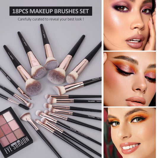 Makeup Brushes, MAANGE 18 Pcs Professional Makeup Brush Set Premium Synthetic Face Kabuki Brush Kit Foundation Blush Powder Eyeshadow Brushes Set