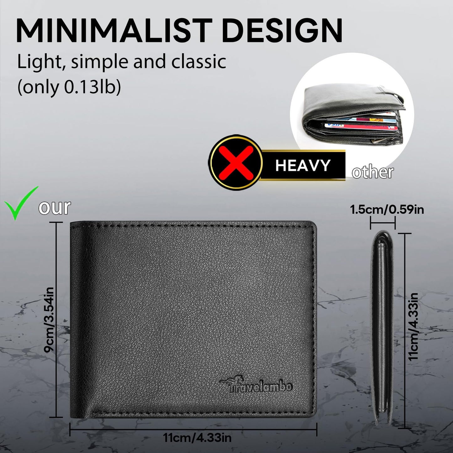 Wallet for Men, Premium Classic Mens Wallet Minimalist Slim Bifold Wallet, RFID Blocking Wallet with 10 Credit Card, 2 ID Window and 2 Cash Slots, Leather Compact Wallet, Front Pocket Card Holder