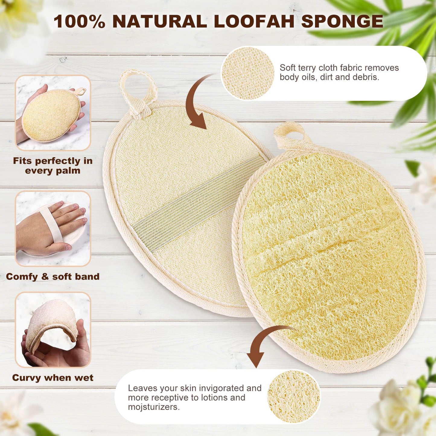 Xeiophoy 2PCS Premium Natural Loofah Sponge Exfoliating Body Scrubber, Shower Loofah for Men, Women and Kids, Shower Scrubber for Body and Face, Made with Eco-Friendly and Biodegradable Luffa Sponge