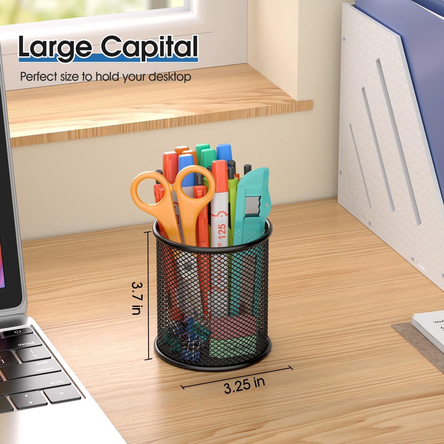 MaxGear Pen Holder, 3 Pack Pen Holder for Desk, Premium Mesh Metal Pencil Holder with Non-Slip EVA Pad, Desk Accessories & Workspace Organizers for Home, School & Office, Black, 3.7’’ Tall