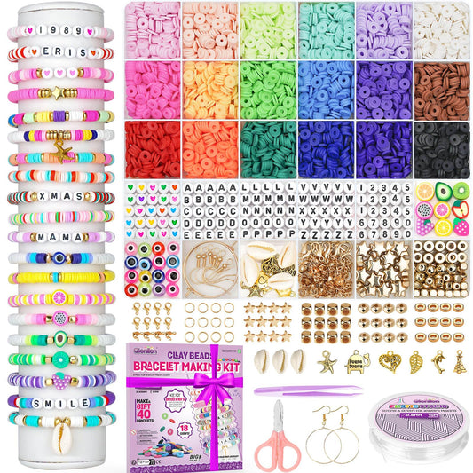 Kit de pulseras de la amistad Gionlion, kit de pulseras de concierto, 5200 piezas de cuentas de arcilla para principiantes, manualidades y manualidades para adolescentes, juguetes de regalo para niñas de 6 a 13 años