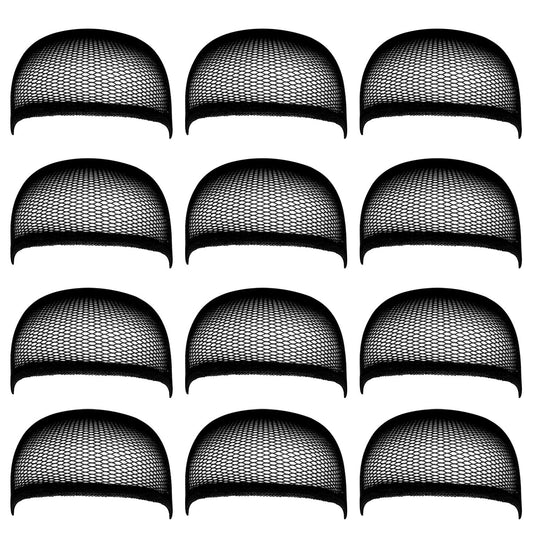 Blisstime Pack of 12 Wig Cap Open End Mesh Net Liner Weaving Cap (black)