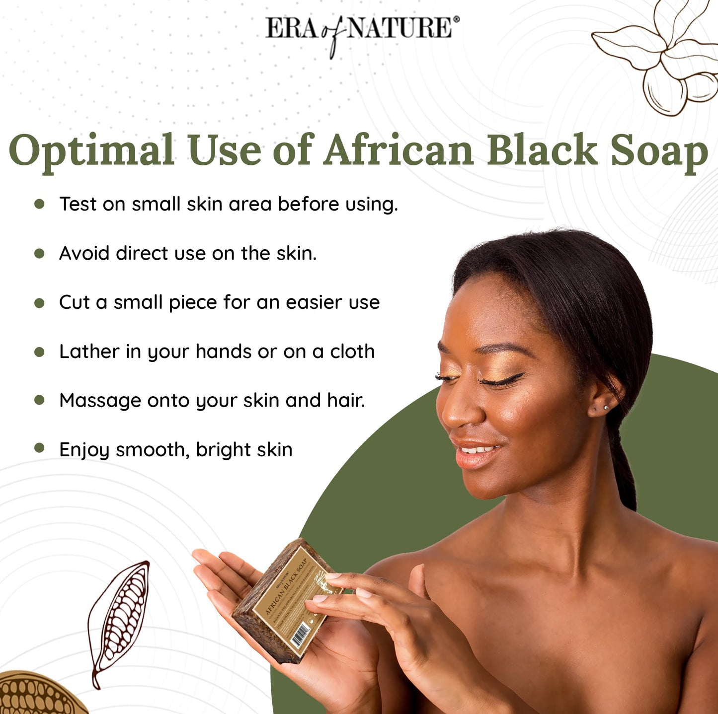 era of nature Best Raw ORGANIC AFRICAN BLACK SOAP, for Dry Skin and Skin Conditions. Pure & Natural Ingredients, Imported From Ghana - 8oz