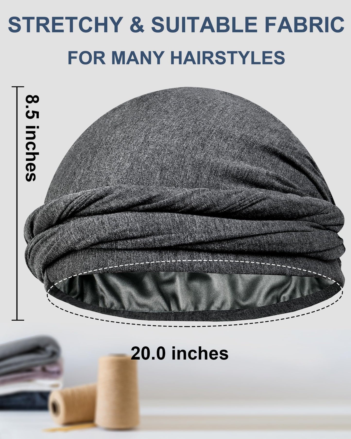 Babalet Silk Satin Lined Halo Turban Pre-Tied Skull Beanie Cap for Men Women Sleeping Bonnet Upgraded Twisted Tail Headwraps Durag Chemo Hair Loss Hat with A Loop As Wrist Sweatbands, Black