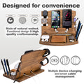 TESLYAR Gifts for Man Natural Walnut Wood Phone Docking Station Phone Key Holder Wallet Stand Watch Organizer Men Husband Wife Anniversary Dad Birthday Nightstand Purse Father Graduation