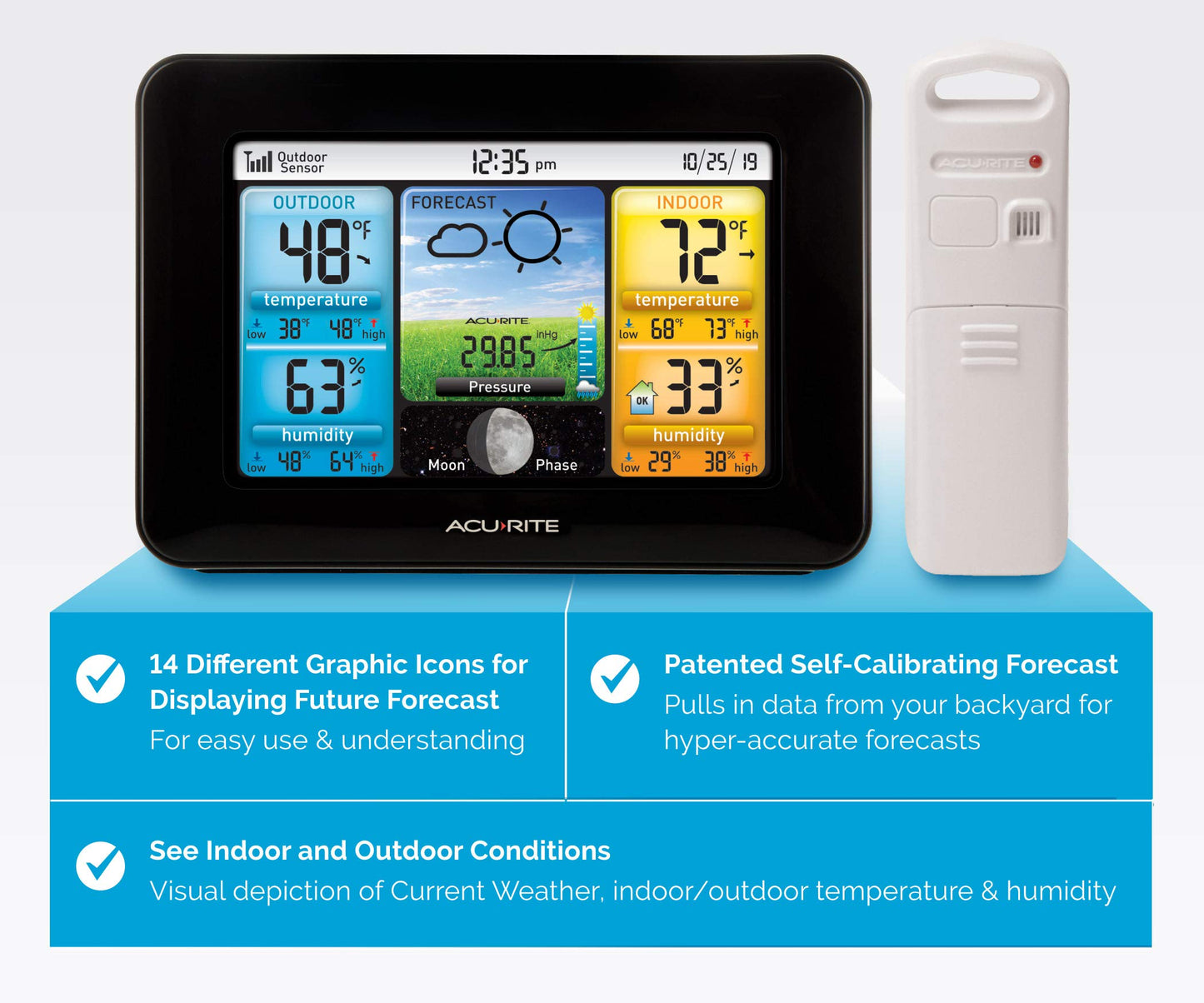 AcuRite Wireless Home Weather Station with Color Display, Indoor Outdoor Thermometer and Temperature Sensor