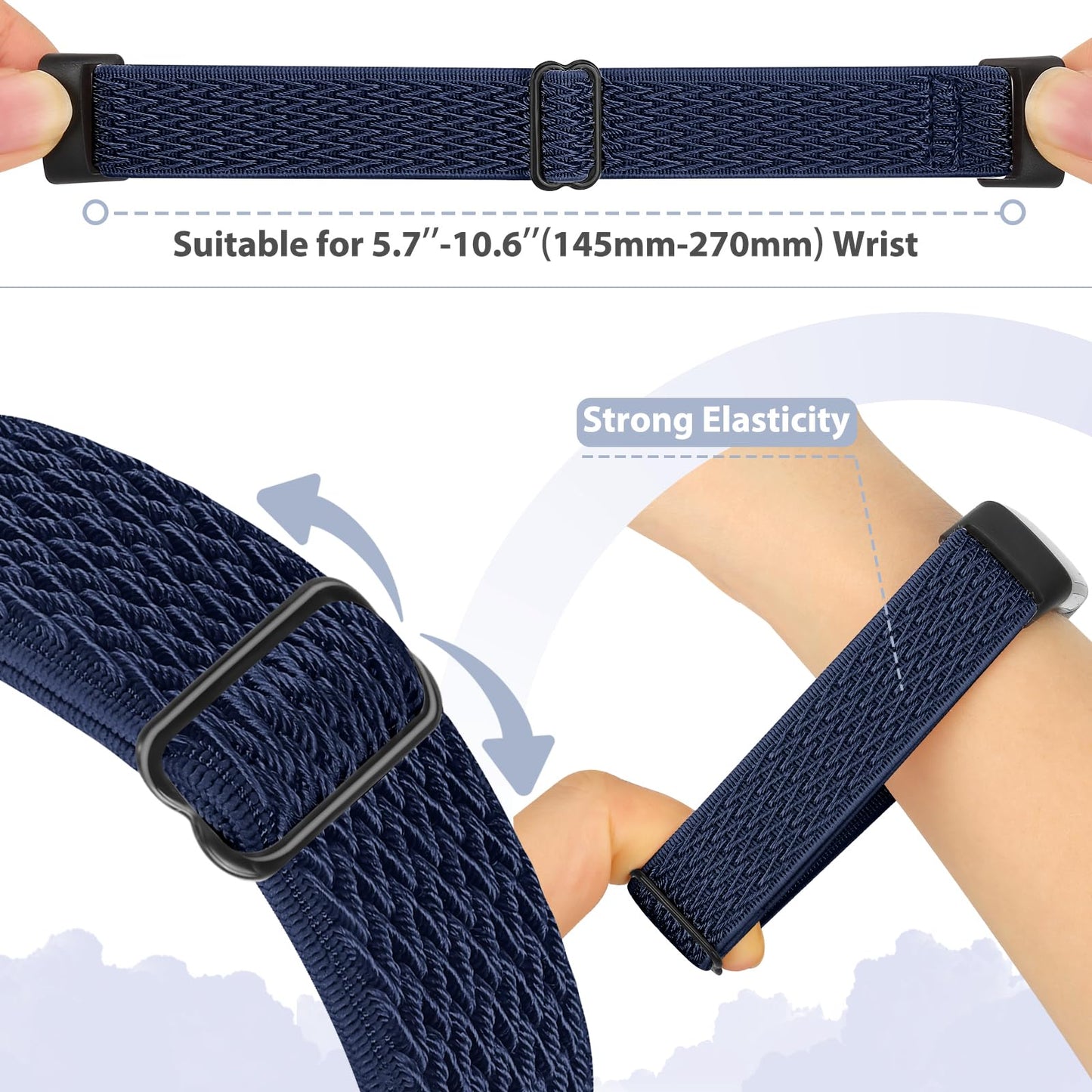 Lot de 5 bracelets de montre élastiques en nylon compatibles avec Fitbit Charge 6/Fitbit Charge 5, réglables, respirants, en nylon extensible, pour femme et homme