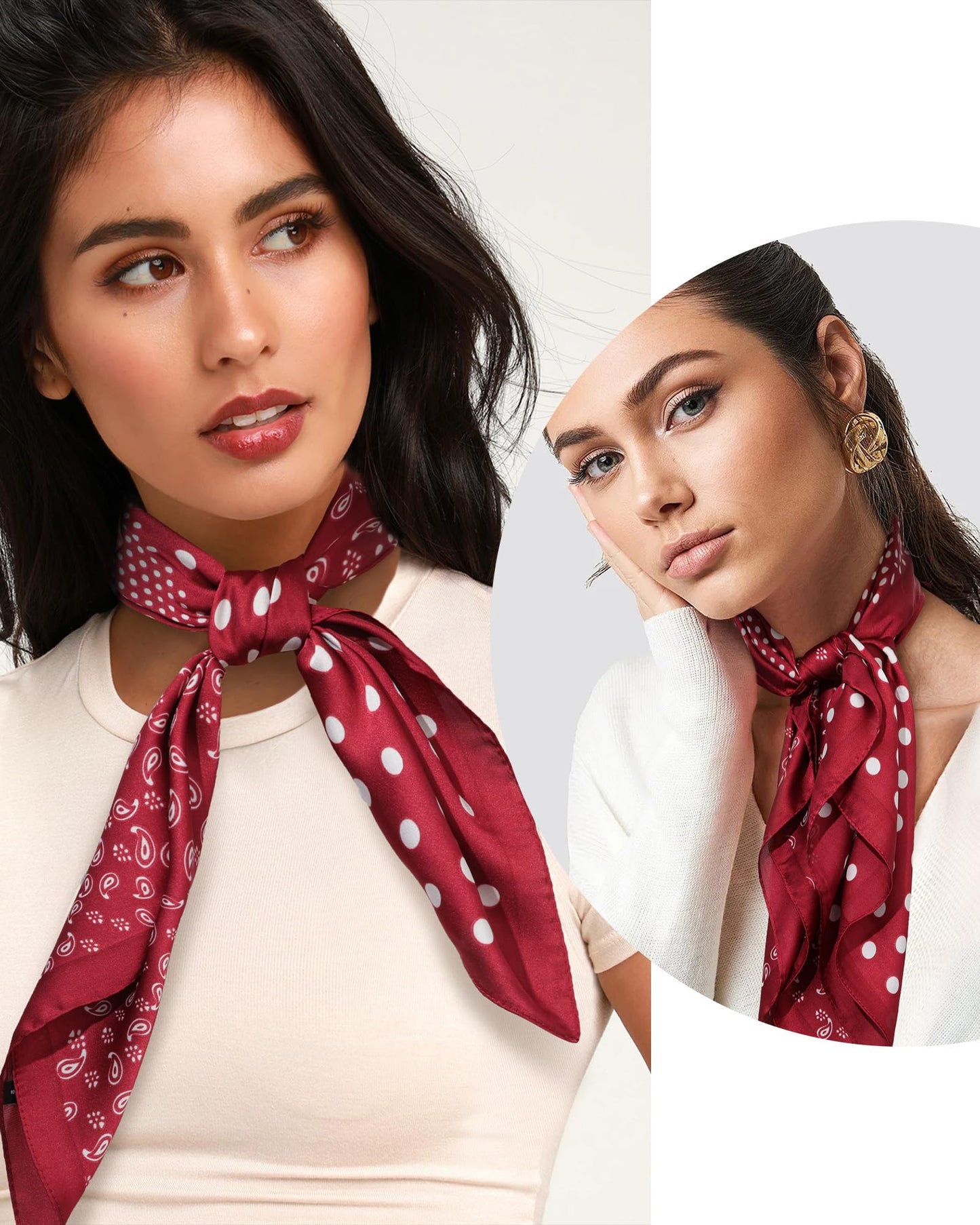 AWAYTR Foulard en satin pour femme 27,5" comme foulard en soie Bandanas pour cheveux Femmes 2 pièces Foulard en satin Foulard pour cheveux (pois - noir + rouge)