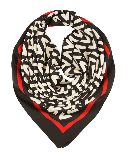 YOUR SMILE Silk Like Scarf Women's Fashion Pattern Large Square Satin Headscarf Headdress (Black/White V)