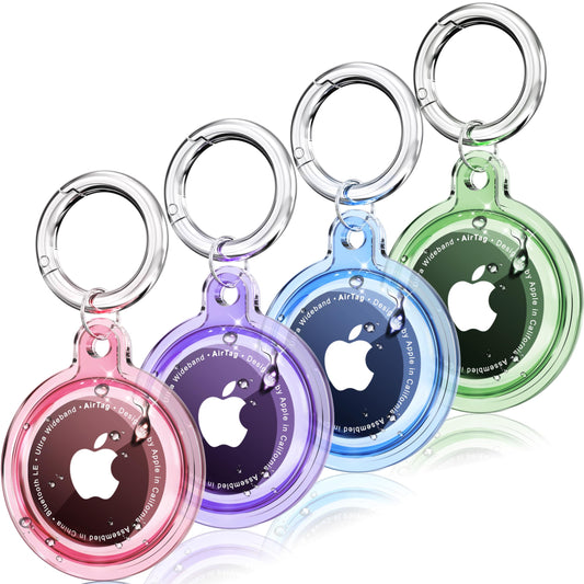 Lot de 4 supports Airtag, étui Airtag étanche pour Apple Airtags, lot de 4 avec porte-clés Airtag compatible avec Apple Air Tag, support Airtag résistant à la poussière et aux rayures pour chien, chat, sacs, clés, bagages - 4 couleurs