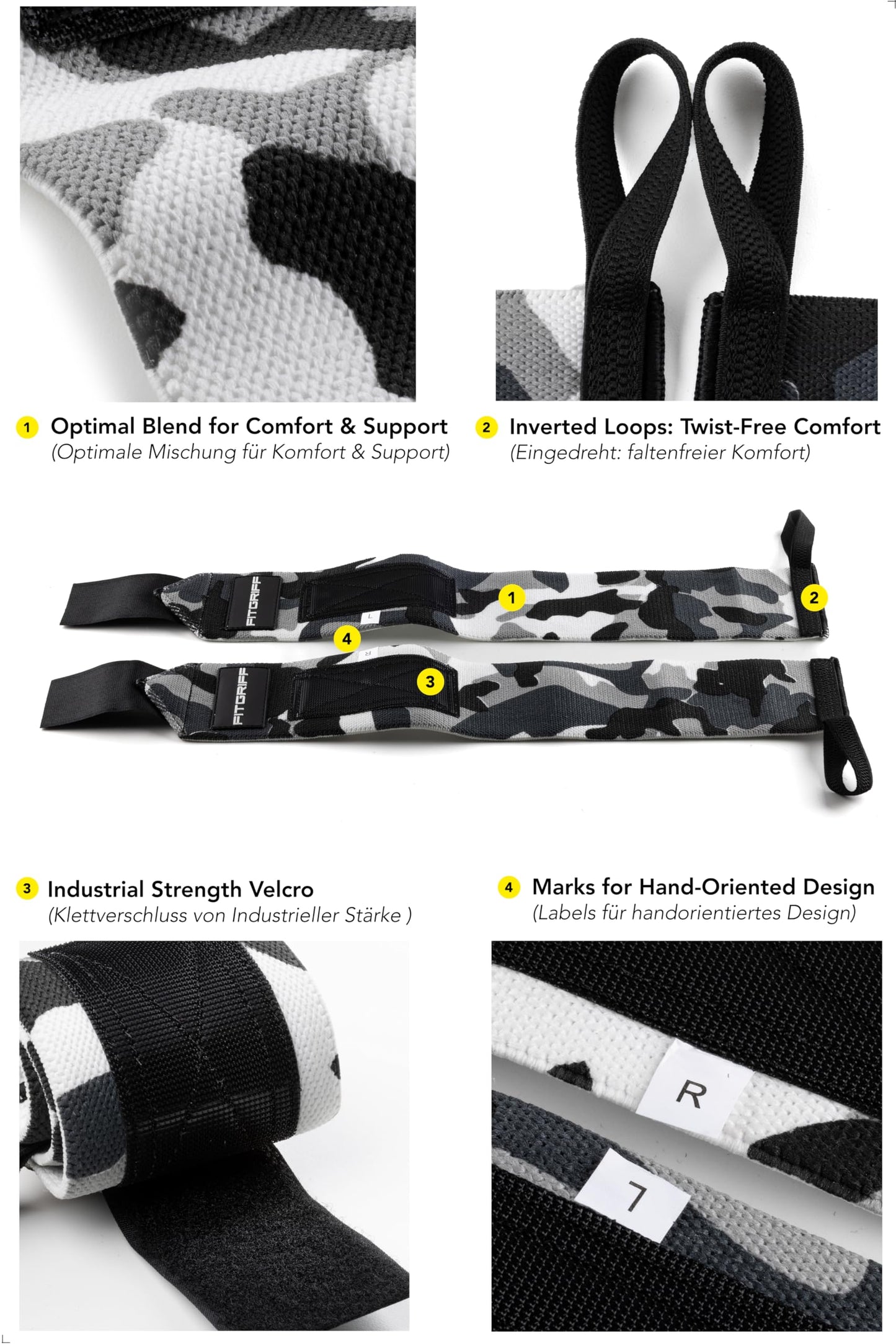 Fitgriff® Lifting Straps & Wrist Wraps (Bundle) Superior Support for Weightlifting & Gym Workouts - for Men and Women (Camo Grey)