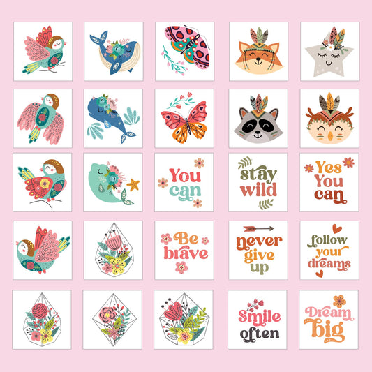 Kids Temporary Tattoos - Made in Europe Hypoallergenic, Pre-Cut, 50 Pcs Original Kid Tattoos, Designs with Sea World, Butterflies, Flowers, Motivational Words - Gift Tattoos for Boys and Girls