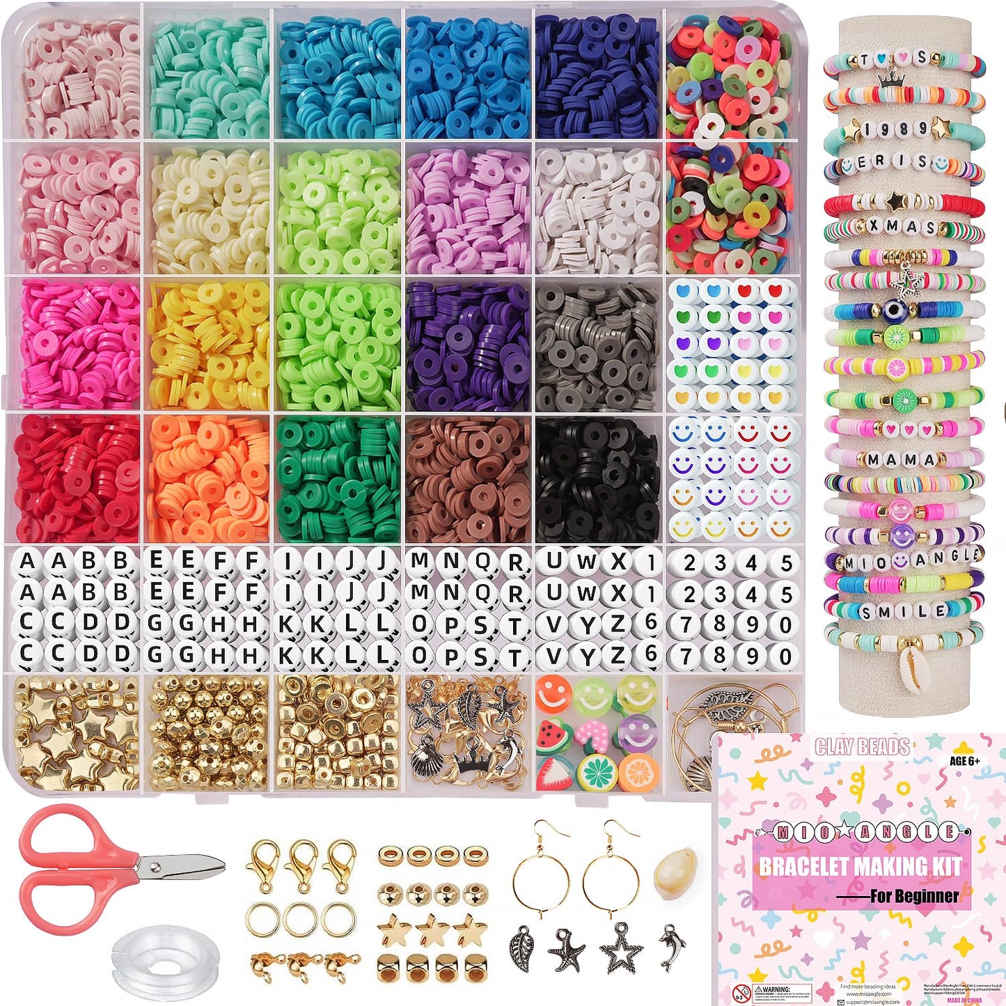 Mio Angle Bracelet Making Kit for Beginner 5000Pcs Preppy Polymer Friendship Bracelet Making with Charms Kit for Jewelry Making DIY Arts and Crafts Birthday Gifts Toys for Kids Age 6-13